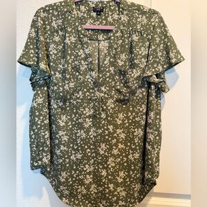 Torrid Olive Floral flutter sleeve blouse (Harper)